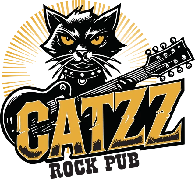 Catzz Rock Pub logosu: gitar çalan siyah kedi